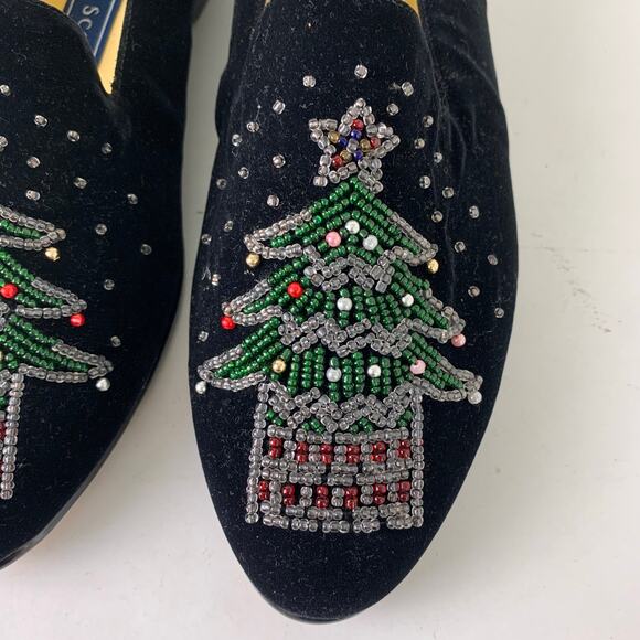 Vintage Karen Scott Black Velvet Christmas Tree Flats Beaded Size 8B Holiday - Picture 6 of 12